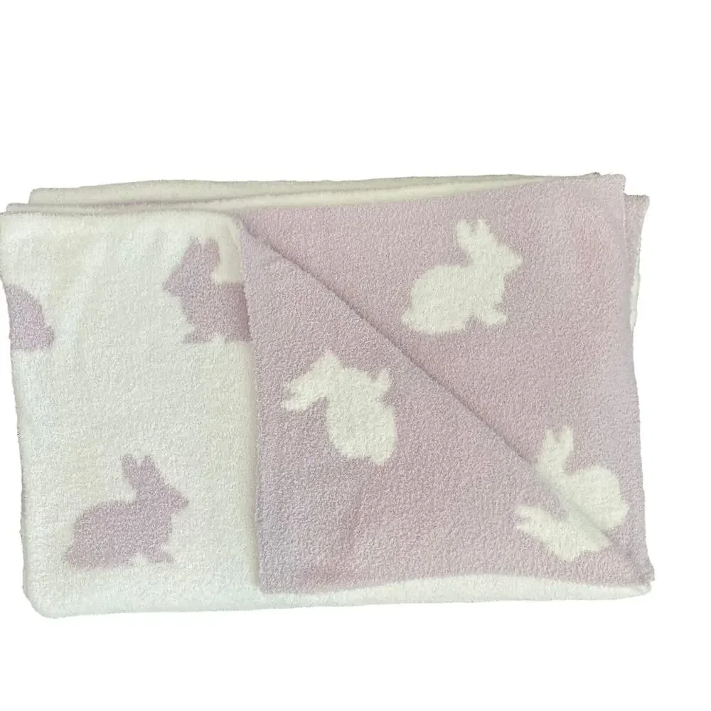 Reversible Rachel Ashwell Throw Blanket Lavender Easter Bunny Rabbit Knit New